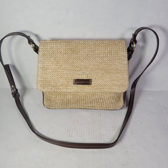 Rosetti Straw & Vinyl Crossbody Bag With Front Pocket & Adjustable Strap - Picture 1 of 10